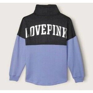 VS PINK Varsity Cowl Neck Black & Perwinkle Colorblock Shine Medium